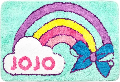 Vista 4 de Jay Franco Nickelodeon JoJo Siwa Retro Rainbow - Juego de baño de 14 piezas, incluye cortina de ducha, 12 ganchos y alfombra de baño antideslizante