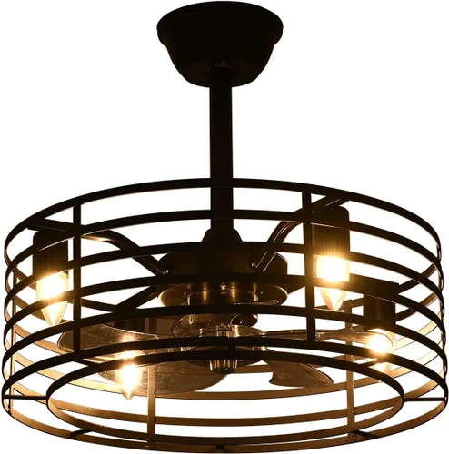 Vista 6 de Ventilador de techo enjaulado de 20 pulgadas con luz, 3 velocidades ajustables, luces de ventilador de techo con control remoto, ventiladores