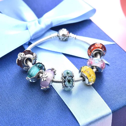 Vista 6 de JIAYIQI Abalorio de cristal de Murano compatible con pulseras Pandora plata de ley 925 cuentas de cristal para pulsera y collar