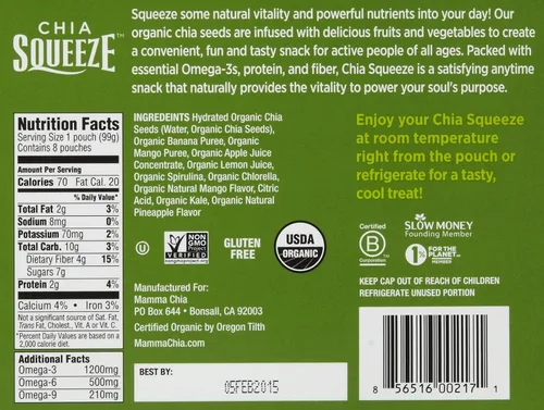 Vista 4 de Mamma Chia Paquetes para apretar, magia verde, 3.5 onzas, paquete de 16