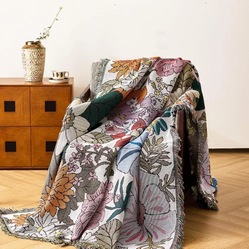 Vista 11 de VANJOROY Cobija fina bohemia, 100% algodón tejido a mano sudoccidental con decoración floral de granja reversible, cobija para todas las estaciones