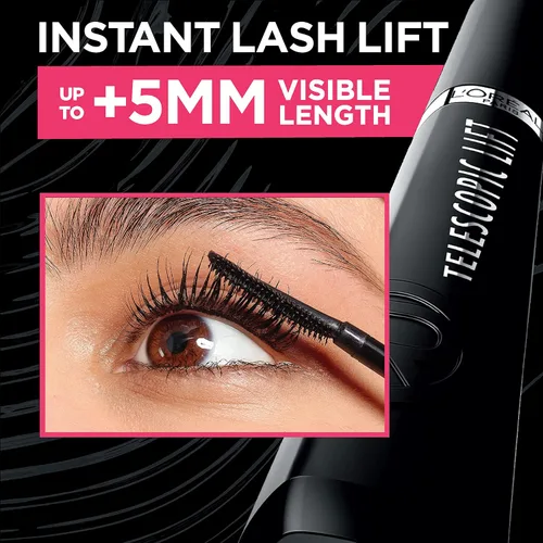 Vista 5 de L'Oréal Paris Telescopic Lift Máscara Lavable, Maquillaje de Ojos Alargador y Voluminizador, Levantamiento de Pestañas con hasta 36 HR de Uso, Negro
