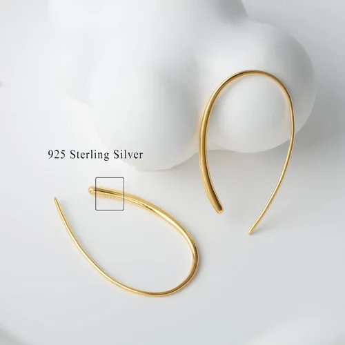 Vista 11 de Threader Earrings 925 Sterling Silver Pull Through Hoops Drop Dangle Minimal Everyday Earrings