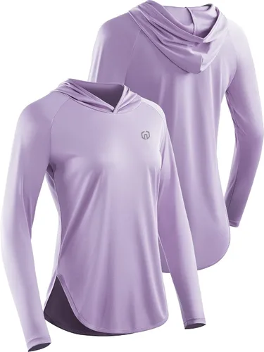 Vista 2 de NELEUS Camisas de correr con protección solar para mujer, camisetas atléticas de entrenamiento con capucha