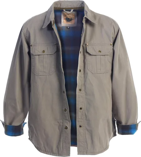 Vista 7 de Gioberti - Chaqueta de camisa de sarga cepillada y suave de 100% algodón con forro de franela para hombre Caqui