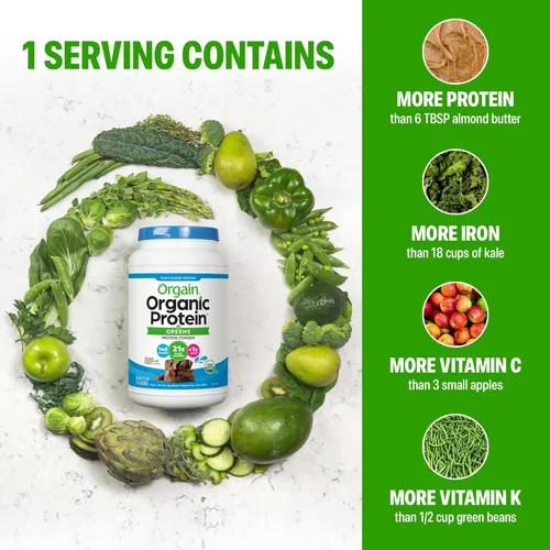 Vista 5 de Orgain - Proteína orgánica vegana en polvo + verduras, chocolate cremoso con sabor a budín de fresa - 21 g de proteína a base de plantas, sin