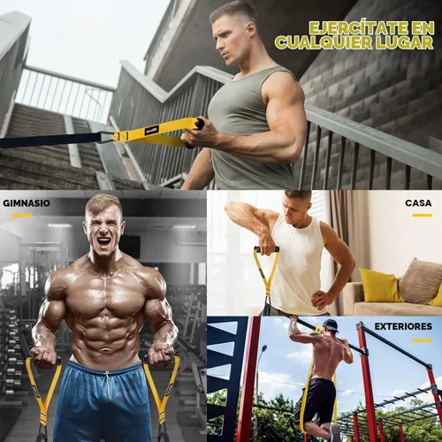 Vista 8 de Bandas de resistencia, banda de resistencia resistente con anclaje de puerta, asas, bandas de ejercicio para entrenar hombres y mujeres, ideal