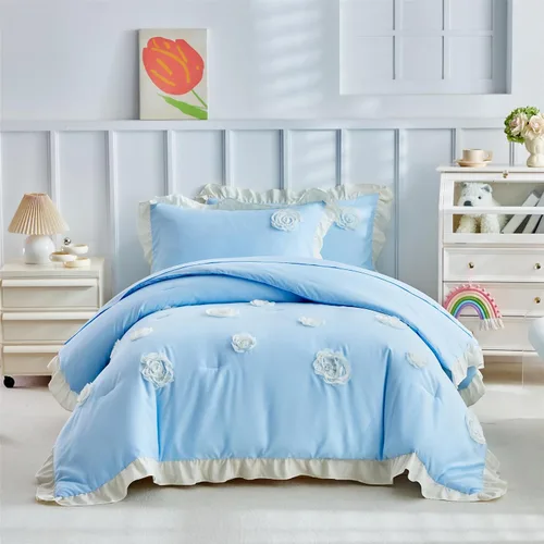 Vista 16 de Juego de edredón individual para niños y niñas, edredón de gato de 3 piezas con 2 fundas de almohada, juego de ropa de cama individual de gatito