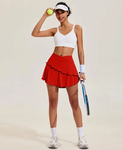 Vista 3 de COOrun Falda de tenis para mujer, falda pantalón de golf cruzada UPF 50+, falda atlética ligera con 3 bolsillos para entrenamiento de pickleball