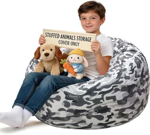 Vista 25 de Lukeight - Puf de almacenamiento de animales de peluche para niños, funda para puf de dinosaurio con cremallera para organizar la habitación