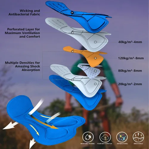 Vista 4 de Pantalones cortos de ciclismo de montaña para hombre, acolchados 3D, holgados, de secado rápido, ligeros, para ciclismo