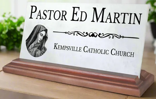 Vista 7 de Placa de identificación cristiana personalizada para pastores o trabajadores de la iglesia, mármol sólido (Christian3)