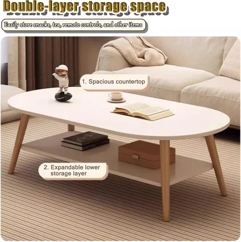 Vista 5 de Modern Coffee Table，2-Tier Oval Coffee Table with Storage,Double Layered Wooden Coffee Tables,mesa De Centro para Sala，for Apartments Tea