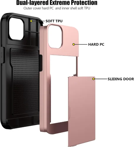 Vista 159 de Nvollnoe - Funda para iPhone 14 con tarjetero [tienda de 5 tarjetas] Negro - Almacenamiento más grande