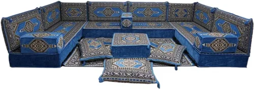 Vista 94 de arabicsofa Sofá en forma de U de estilo árabe para el suelo – Juego de Majlis hecho a mano – Sofá de estilo bohemio