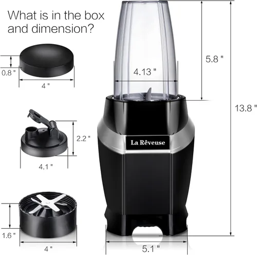 Vista 4 de La Reveuse Licuadora de batidos de 1000 W (negro) + licuadora personal La Reveuse 300W (SIlve)