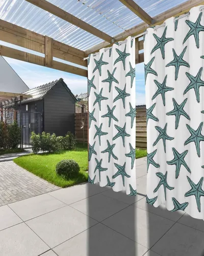 Vista 3 de Turquoise Starfish Outdoor Curtains for Patio Waterproof Drapery,Grommet Window Curtain Living Room,Bedroom,Doorway,Kitchen,Cafe,Porch,Cabana Drapes