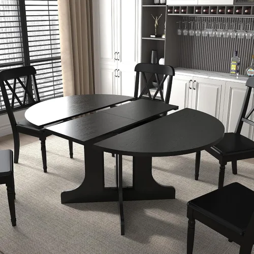 Vista 7 de Henf Juego de 5 mesas de comedor redondas extensibles para 4, mesa de cocina ovalada de madera de 43 a 59 pulgadas con 4 sillas, mesas de comedor