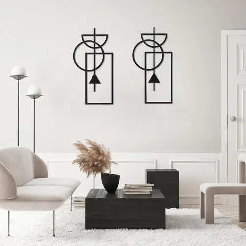 Vista 2 de Zzbakress Arte de pared, 2 piezas de decoración abstracta moderna geométrica de madera, 17.8 x 9.3 pulgadas, sala de estar, estilo 1