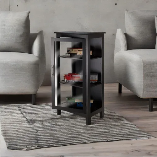 Vista 5 de Ergode Vitrina de madera amapola – negro, puerta de cristal, estantes ajustables – Solución versátil de almacenamiento y exhibición para el hogar
