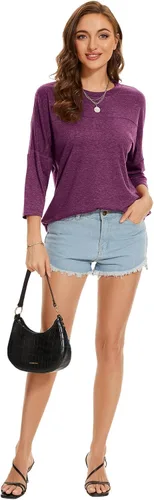 Vista 120 de ZENNILO Camisetas casuales de manga 3/4 para mujer, holgadas, cuello redondo, lindas camisetas básicas