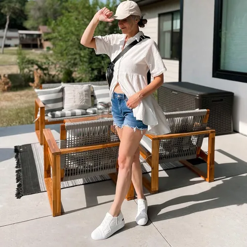 Vista 3 de JENN ARDOR Zapatos deportivos de cuña para mujer, zapatos de lona de moda, plataforma casual, tacón oculto, sin cordones, con cremallera lateral