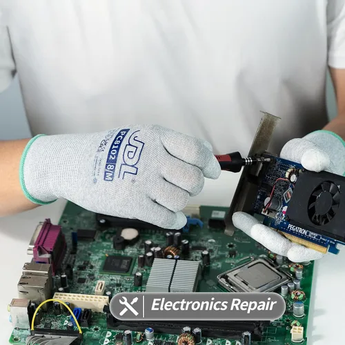 Vista 4 de JDL Guantes de trabajo ESD, guantes antiestáticos para construcción de PC, 6 pares, instalación y reparación de computadoras, guantes de fibra