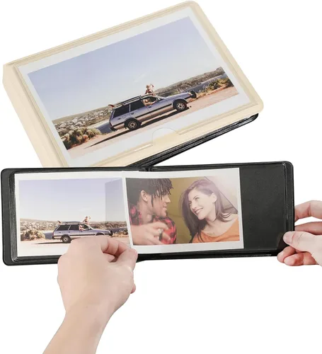 Vista 3 de Álbum de fotos pequeño de 4 x 6 pulgadas con capacidad para 28+1 fotografías horizontales, mini libro de fotos de capacidad con cubierta de cuero