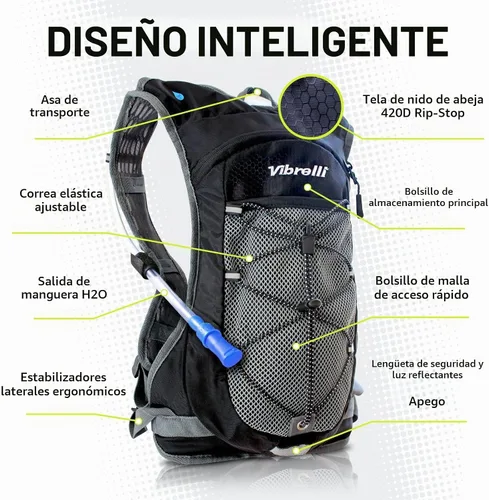 Vista 7 de VibrelliVibrelli Hydration Backpack & 2L Hydration Bladder - High Flow Bite Valve - Hydration Pack for Cycling, Running, Hiking Negro