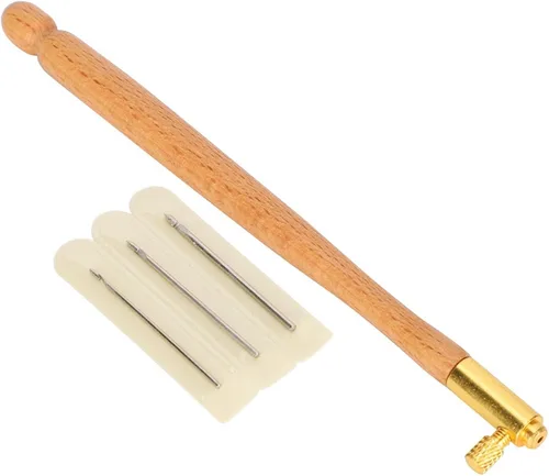 Vista 4 de Ganchos de madera francesa, aguja de bordado francés de ganchillo, mango con 3 agujas, juego de herramientas francesas antibordadas para bordar