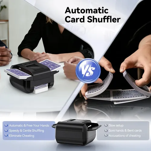 Vista 3 de Barajador automático de tarjetas para 1-2 barajas con dos modos automático/manual, USB-C recargable, funcionamiento silencioso, compatible con Texas