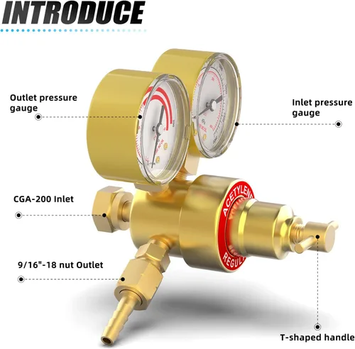 Vista 5 de MEANLIN MEASURE Regulador de acetileno Medidores de gas de soldadura CGA 200 Regulador de antorcha de corte, salida 0-200PSI Entrada 0-400PSI