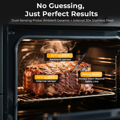 Vista 10 de BlueSwan Termómetro digital Bluetooth para carne, termómetro inalámbrico de 820 pies de alcance con 2 sondas de color con aplicación para parrilla