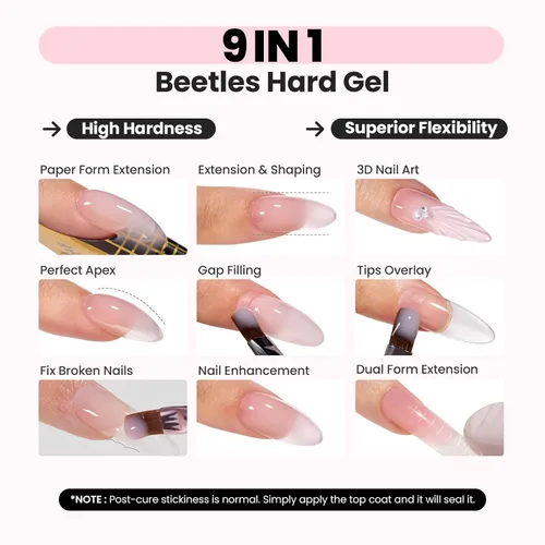 Vista 48 de Beetles Kit de Gel Duro para Uñas Clásico Neutro 3 Colores 9 en 1 Extensión de Uñas Esculpido de Alta Dureza para Profesionales de Salón Gel