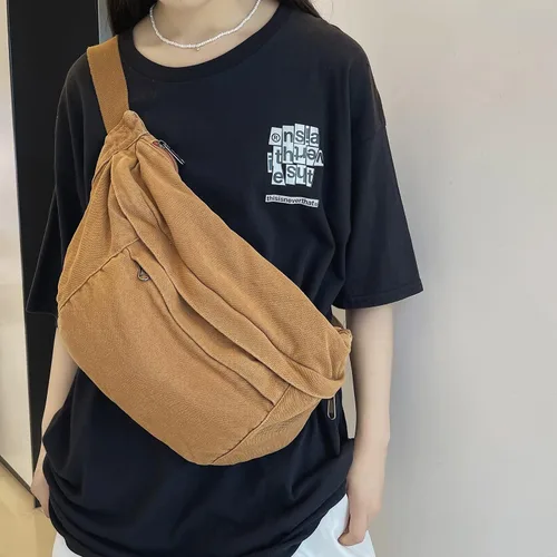 Vista 2 de Riñonera cruzada para mujeres y hombres, riñonera grande con correa ajustable para entrenamiento, viajes, deportes, correr, Marrón, Bolso bandolera