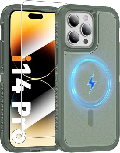 Vista 36 de Funda magnética para iPhone 13/iPhone 14 [compatible con Magsafe] [protector de pantalla de vidrio] [protección de grado militar de doble capa]