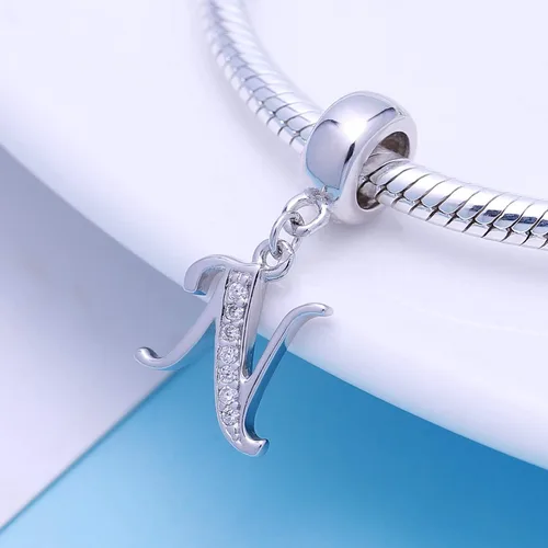 Vista 63 de ABUN Abalorio de plata de ley 925 con letra A a la Z, espaciador de inicial, con circonita cúbica transparete colgante, auténtica, para pulseras
