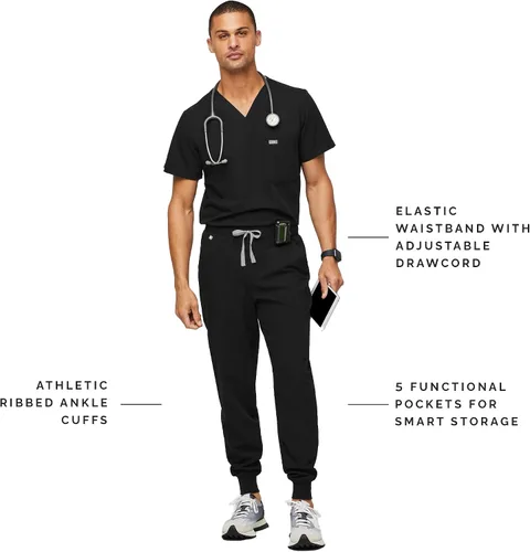 Vista 2 de FIGS Tansen - Pantalones deportivos para hombre, ajuste delgado, 5 bolsillos, elástico en 4 direcciones, pantalones quirúrgicos antiarrugas
