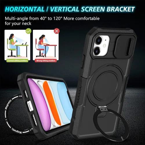 Vista 7 de Funda magnética para iPhone 11, soporte de anillo con ventana corrediza, funda protectora mate a prueba de golpes para iPhone 11 6.1, fundas