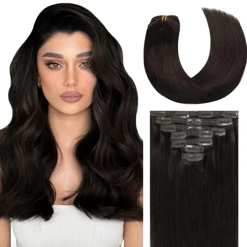 Vista 46 de Lacer Extensiones de cabello humano Remy sin costuras, color negro #1, ultra fino, doble trama de poliuretano, invisible, 7 unidades, 4.33 oz