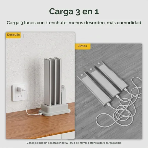 Vista 2 de lexall Paquete de 3 luces recargables para debajo del gabinete con estación