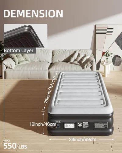 Vista 2 de CHILLSUN Colchón de aire doble con bomba incorporada, cama inflable