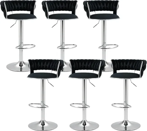 Vista 8 de Juego de 2 taburetes de bar giratorios de terciopelo, modernos taburetes de bar ajustables con respaldo tejido, taburete de bar de altura