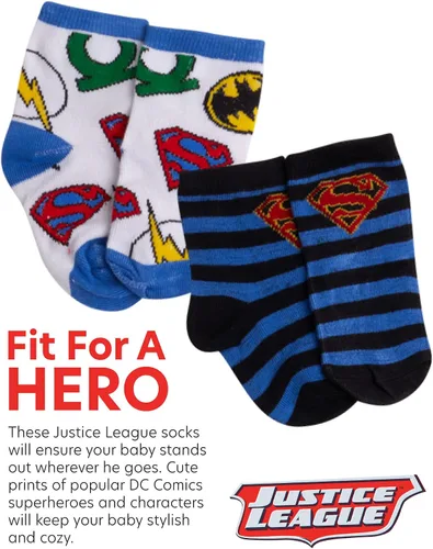 Vista 3 de DC Comics Calcetines para bebés niños y niñas, paquete de 12 calcetines de Batman, Wonder Woman, Superman, Liga de la Justicia, Super Girl (0-24M)