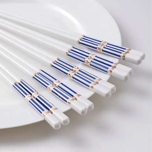 Vista 13 de 10 pares de palillos de cerámica con patrón de aguacate, palillos de porcelana de hueso de alta calidad de 9.72 pulgadas con caja delicada