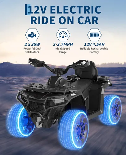 Vista 3 de 12V Kids ATV Ride on Toy with Remote ControlElectric 4 Wheeler for Kids 3-8 Black