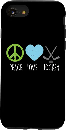 Vista 13 de Funda para iPhone 14 Peace Love Ice Hockey Cool Player Goalie Hippie Hombres Mujeres
