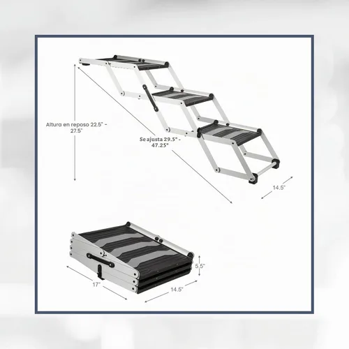 Vista 3 de TRIXIE Escalones plegables de aluminio para mascotas para perros de hasta 165 libras ajustables de 19.5 a 27.5 pulgadas
