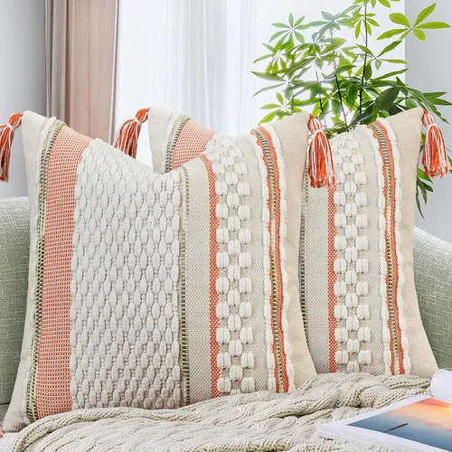 Vista 36 de AmHoo - Fundas de almohada de 18 x 18 pulgadas con borlas, fundas de almohada decorativas tejidas con textura de chenilla estilo boho para sofá