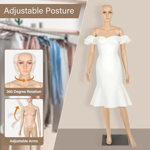 Vista 3 de HomGarden Maniquí femenino maniquí cuerpo completo vestido forma, 69" maniquí ajustable soporte costura vestido modelo pantalla cabeza gira vestido